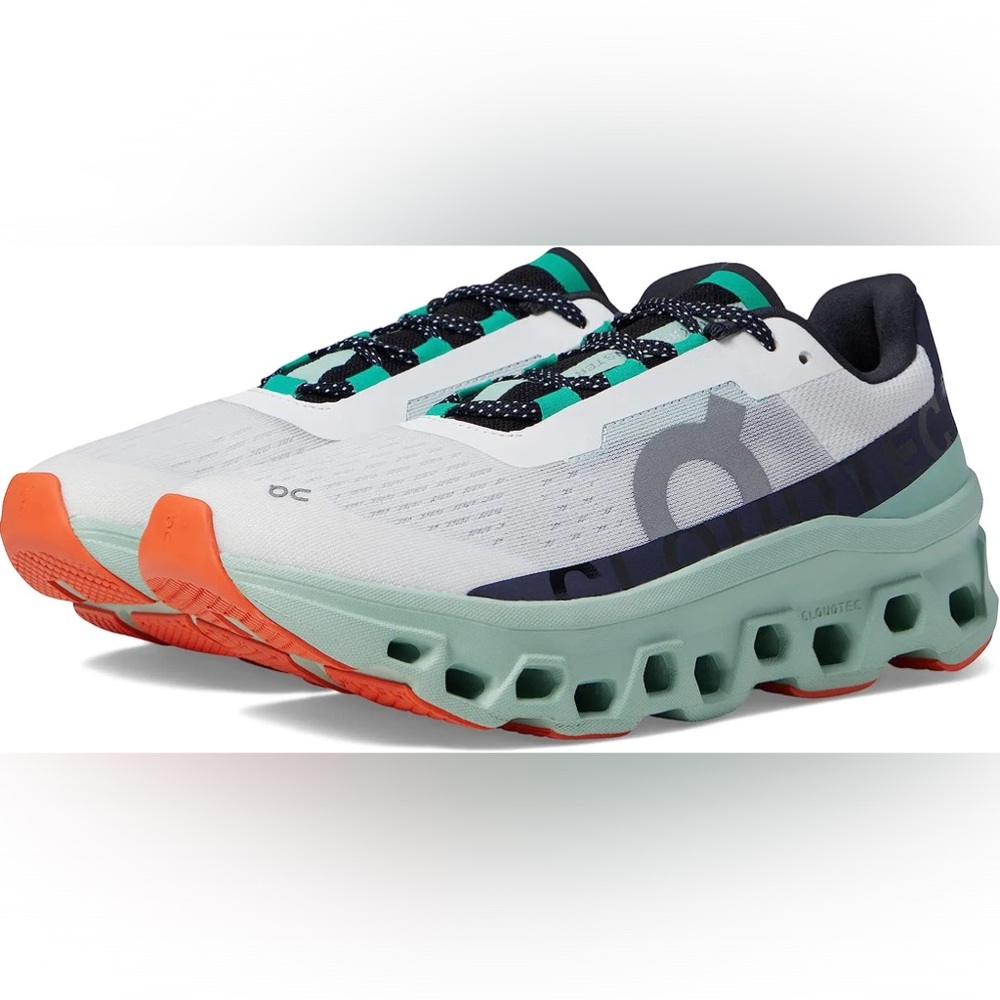 On Cloudmonster Running Shoes. Women’s Size 9.5. Color: White/Creek